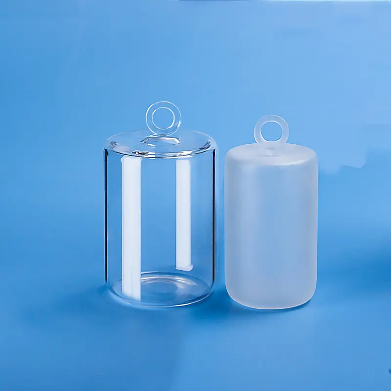 Clear and frosted cylindrical quartz tube blocks with top hanging loops.