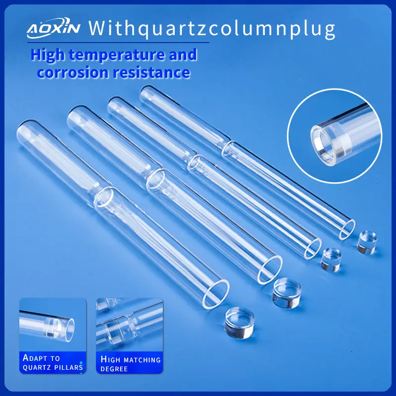 Aoxin Quartz tubes with compatible quartz column plugs, highlighting high temperature/corrosion resistance and high matching degree