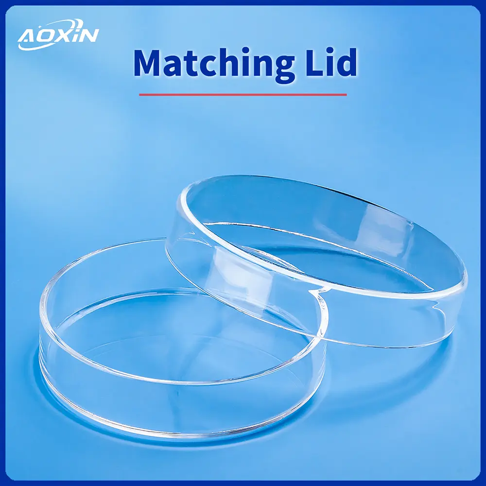 Clear quartz glass petri dish shown with its matching lid.