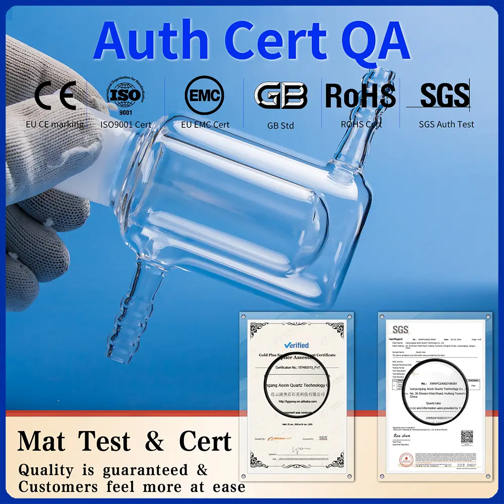 Aoxin Quartz jacketed reactor with CE, ISO, RoHS, SGS quality assurance certifications and material test documentation