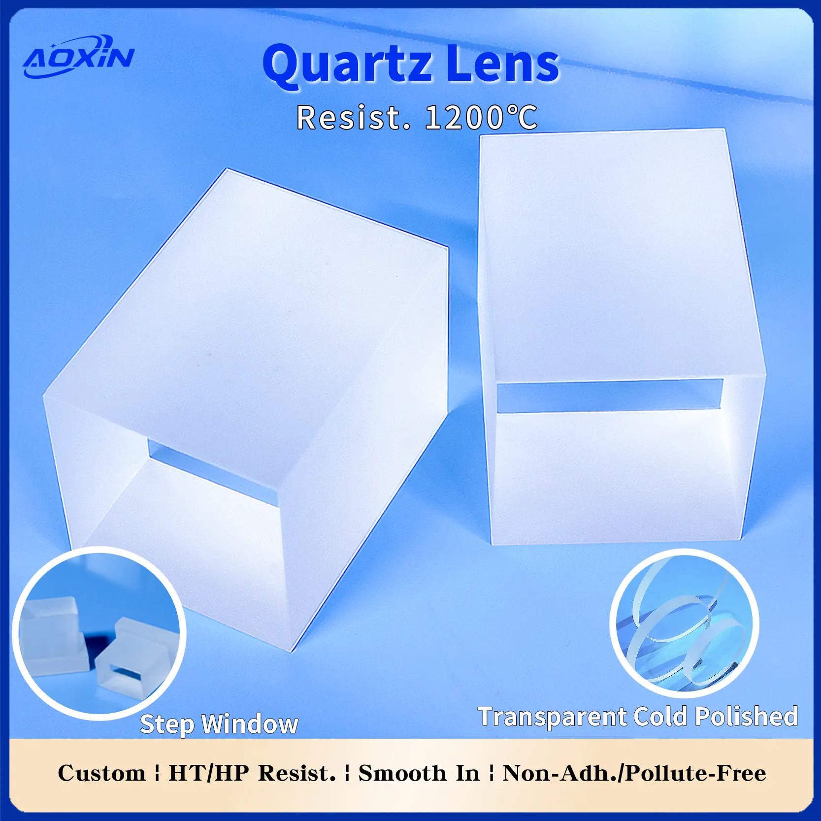 Performance of Aoxin Quartz sight glass: 1200°C heat/acid/alkali resistant, no bubbles/streaks, 4N purity, custom specs