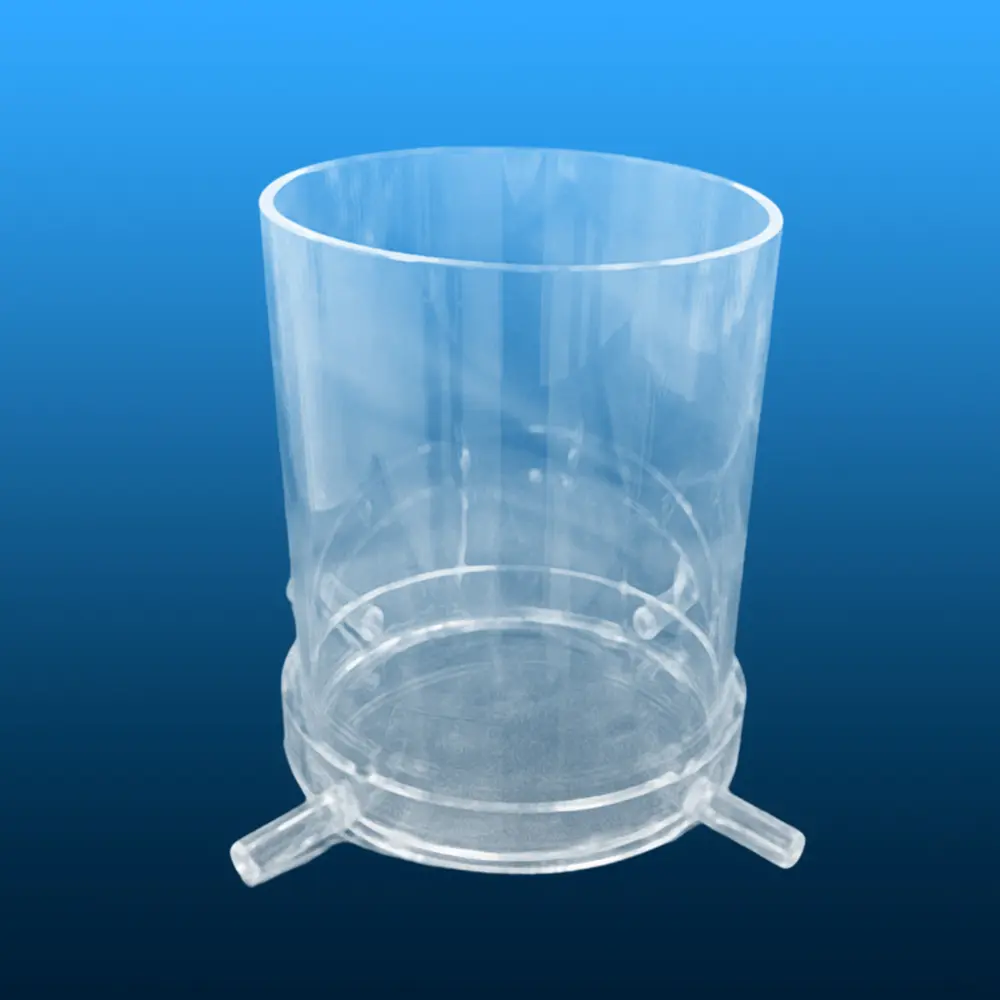 Aoxin Quartz positioning stand supporting a cylindrical quartz cell or furnace tube for electrolysis