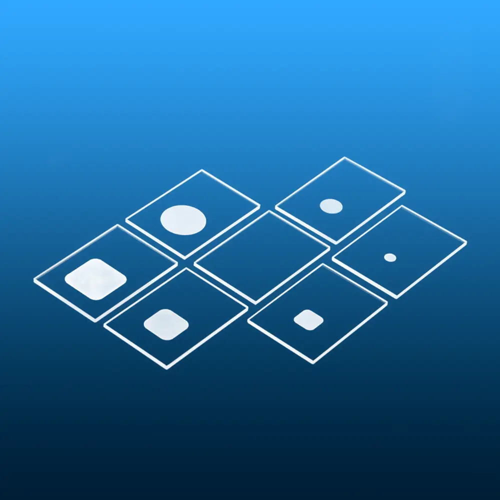 Neatly arranged set of six quartz glass sample holders for XRD with diverse well shapes