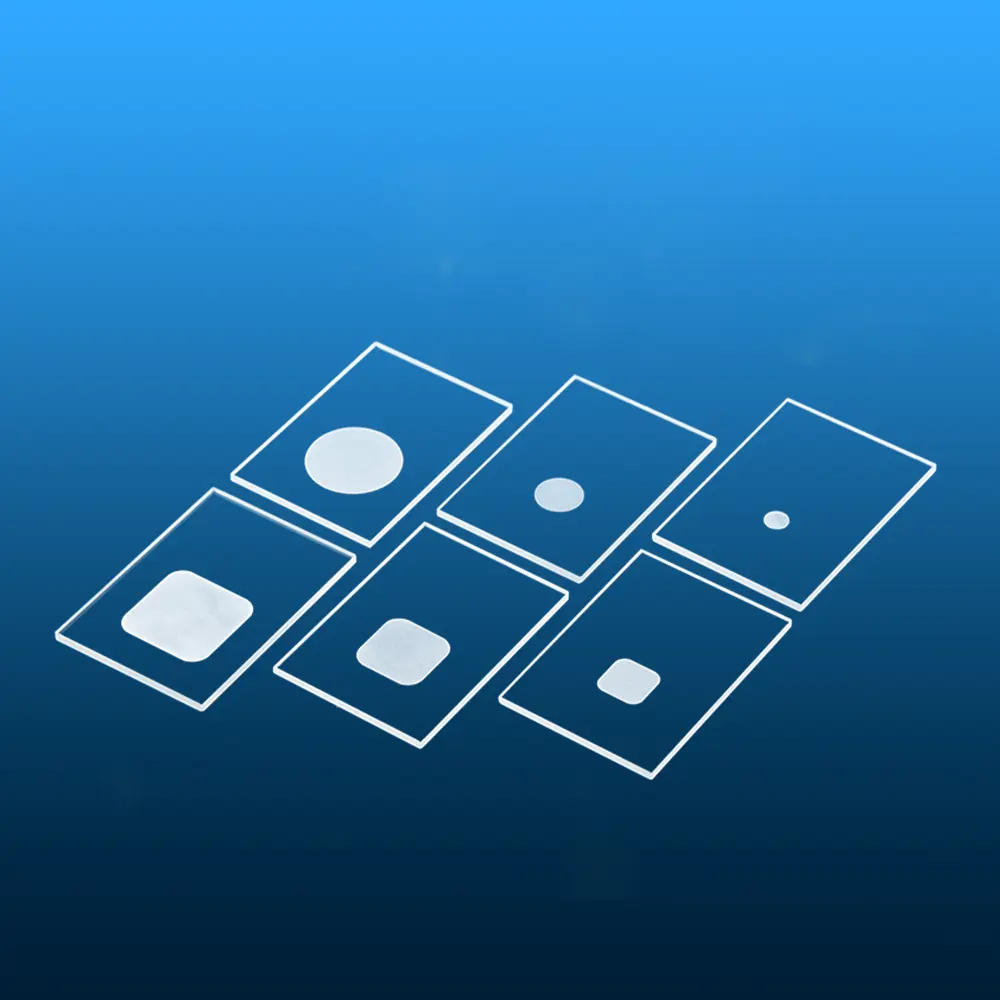 Grid layout of six different quartz glass sample holders for XRD, displaying various well patterns