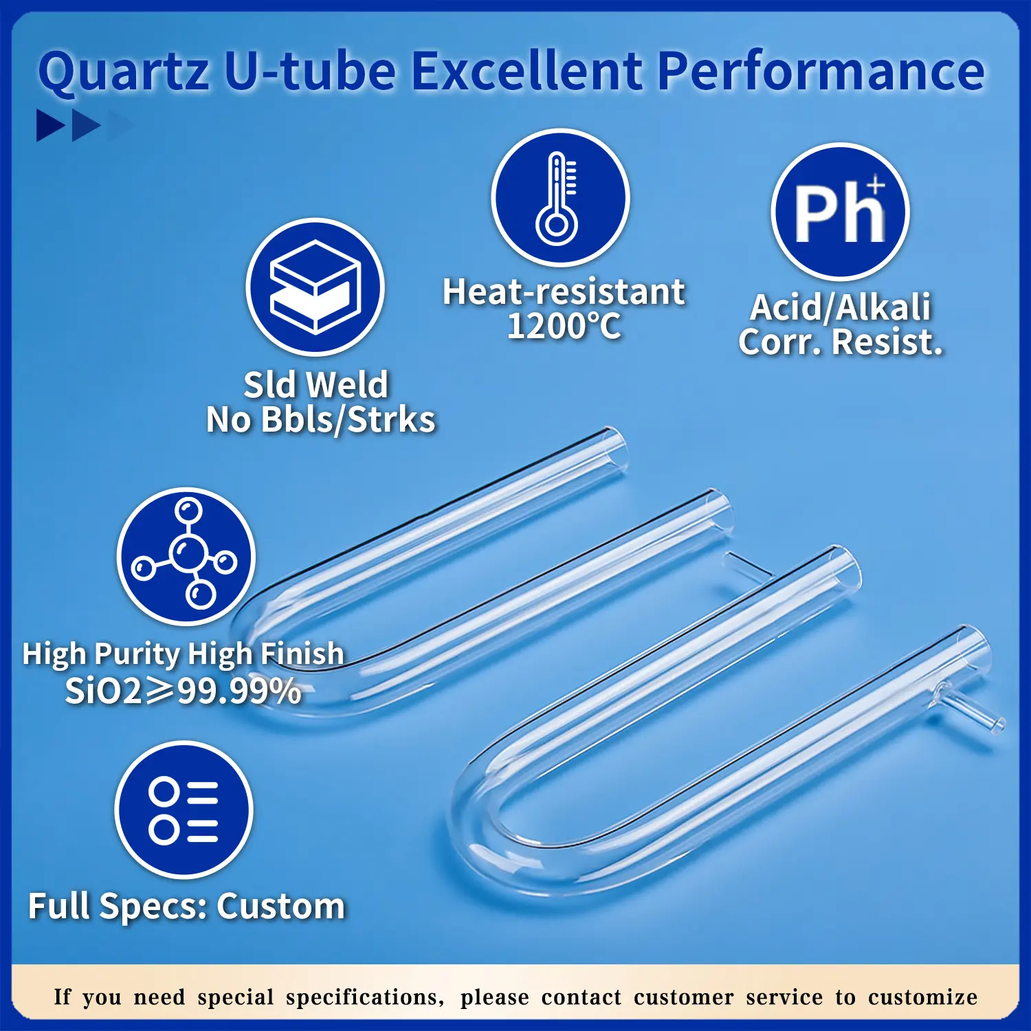 Performance of Aoxin Quartz U-tubes: 1200°C heat/acid/alkali resistant, high purity/finish, custom fabrication