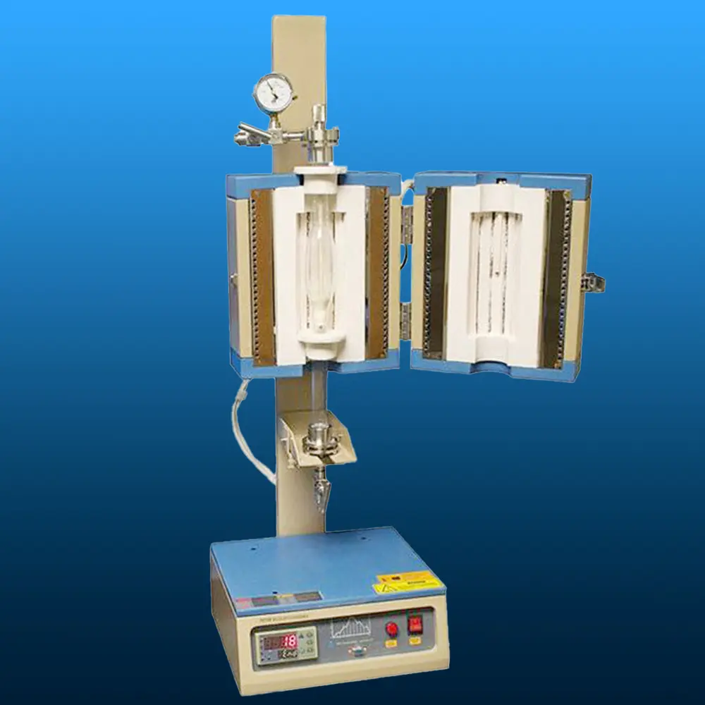 Vertical tube furnace system featuring Aoxin quartz process tube with fritted disc and gas control unit