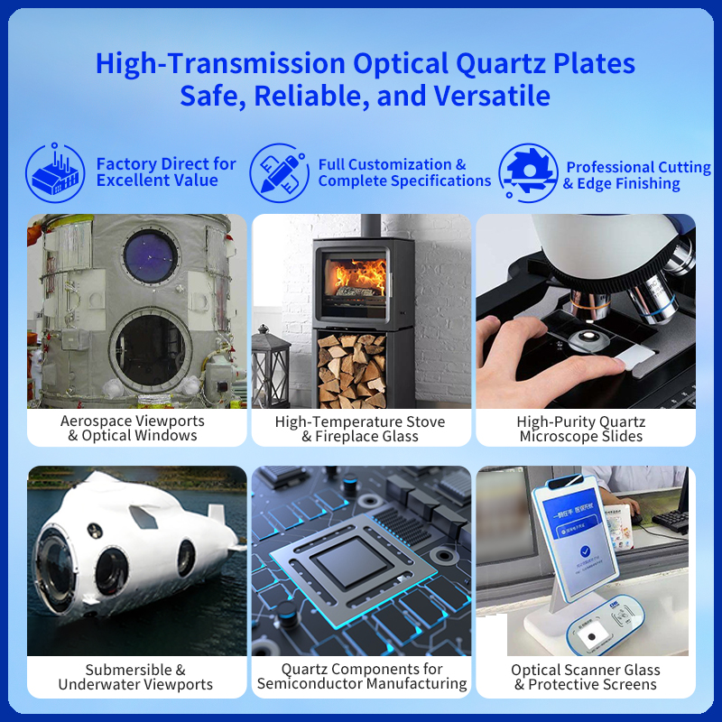 Versatile applications of Aoxin high-transmission optical quartz plates: aerospace, stove glass, microscope slides, underwater viewports, semiconductor, scanner glass